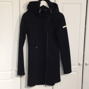 BENCH Black heavy knit fitted knee length coat.